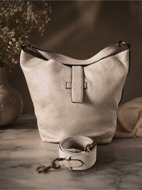 J. Crew Signet Leather Hobo Bag #H3879 Cream, everyday, career, italian leather